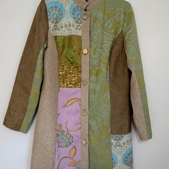 Julia K Boho Chic Long Jacket Sz S Multi Color Patchwork Art to Wear Coat - Picture 3 of 10